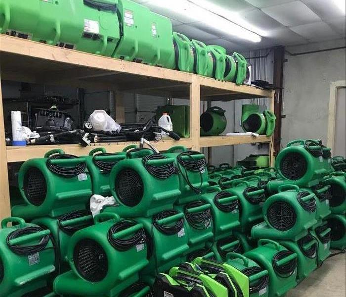 SERVPRO Equipment room with Dehumidifiers, Air Movers and Air Scrubbers 